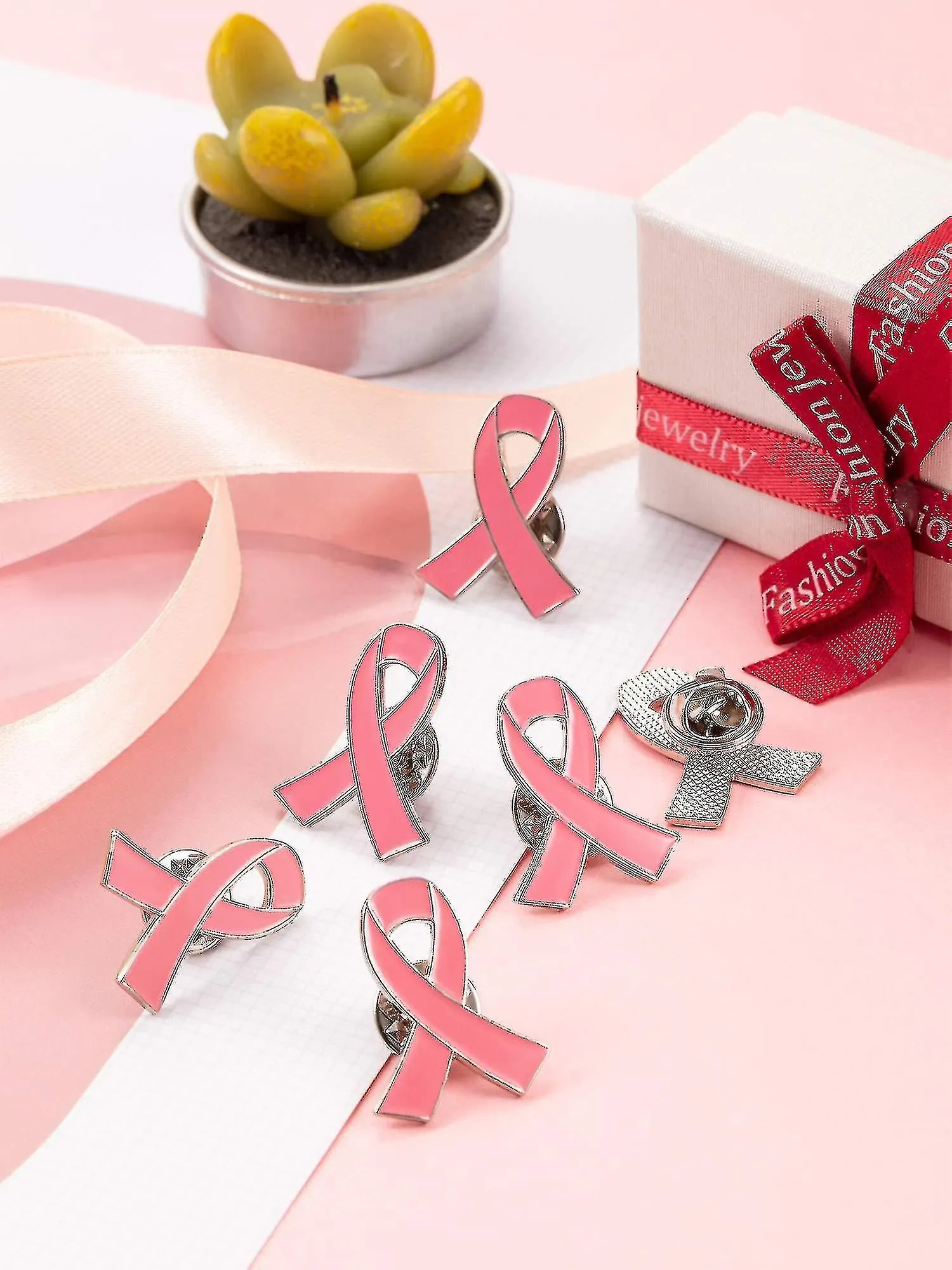 25pcs Conciencia del cáncer de mama Alfileres de solapa Alfileres de cinta rosa Alfileres de cinta de esperanza Alfileres de sol