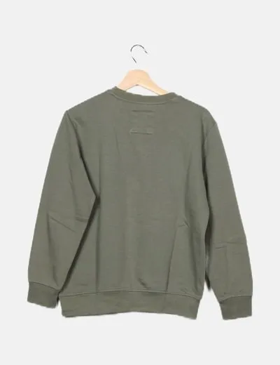 Bershka Sudadera verde básica manga larga