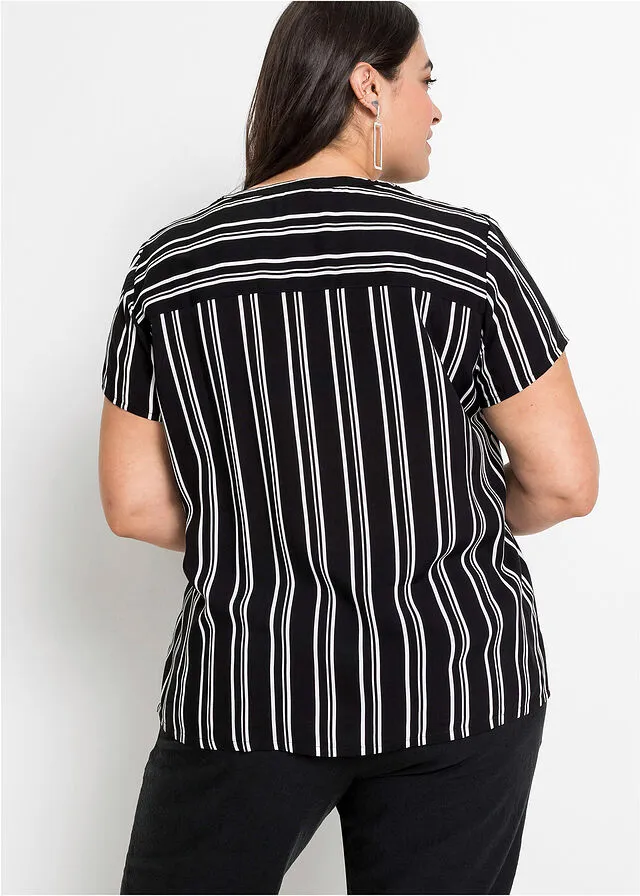 Blusa de manga corta Blanco-negro de rayas