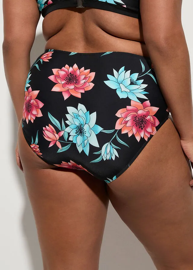 Braguita de bikini de secado rápido Negro de flores