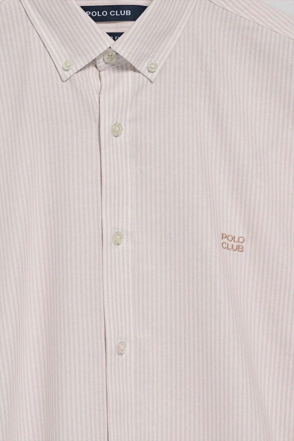 Camisa oxford de raya yale marrón claro con logo bordado Polo Club