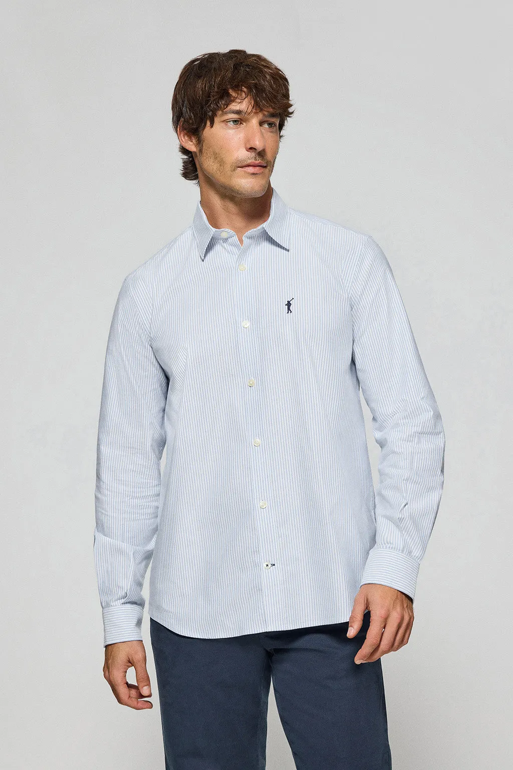 Camisa oxford de rayas azul Yale con logo bordado Rigby Go