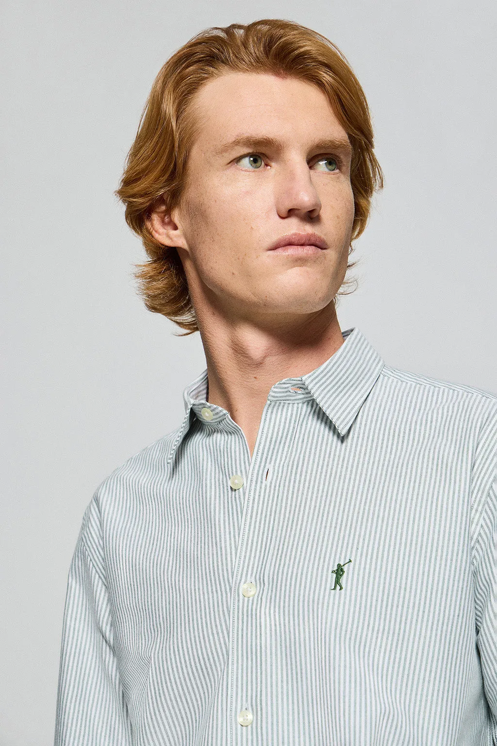 Camisa oxford de rayas verde Yale con logo bordado Rigby Go