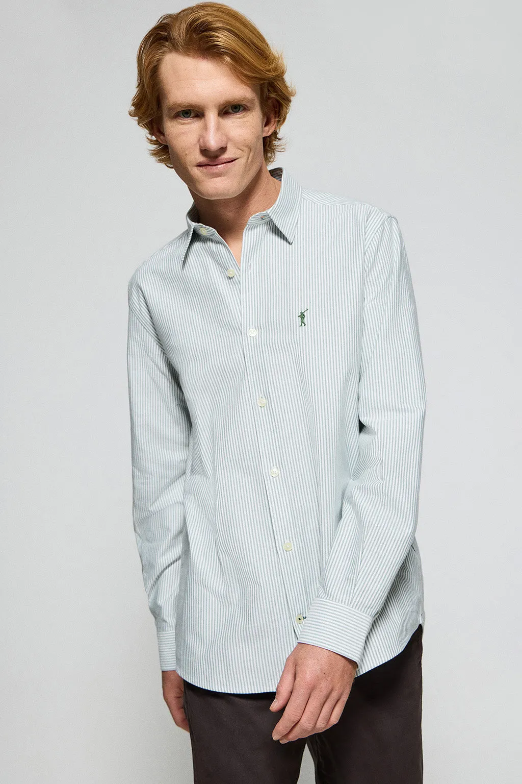 Camisa oxford de rayas verde Yale con logo bordado Rigby Go