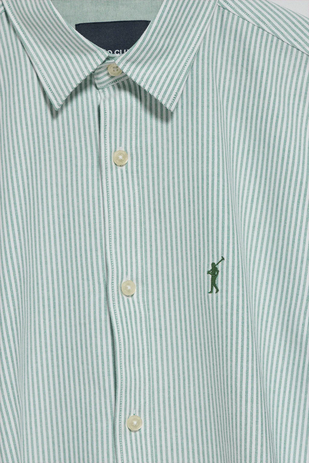 Camisa oxford de rayas verde Yale con logo bordado Rigby Go