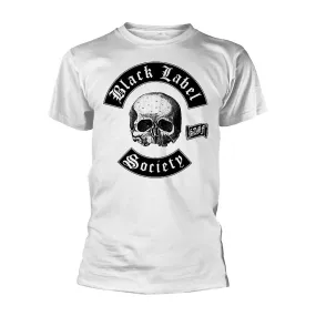 Camiseta unisex de la sociedad de etiqueta negra: logotipo de calavera (blanco)