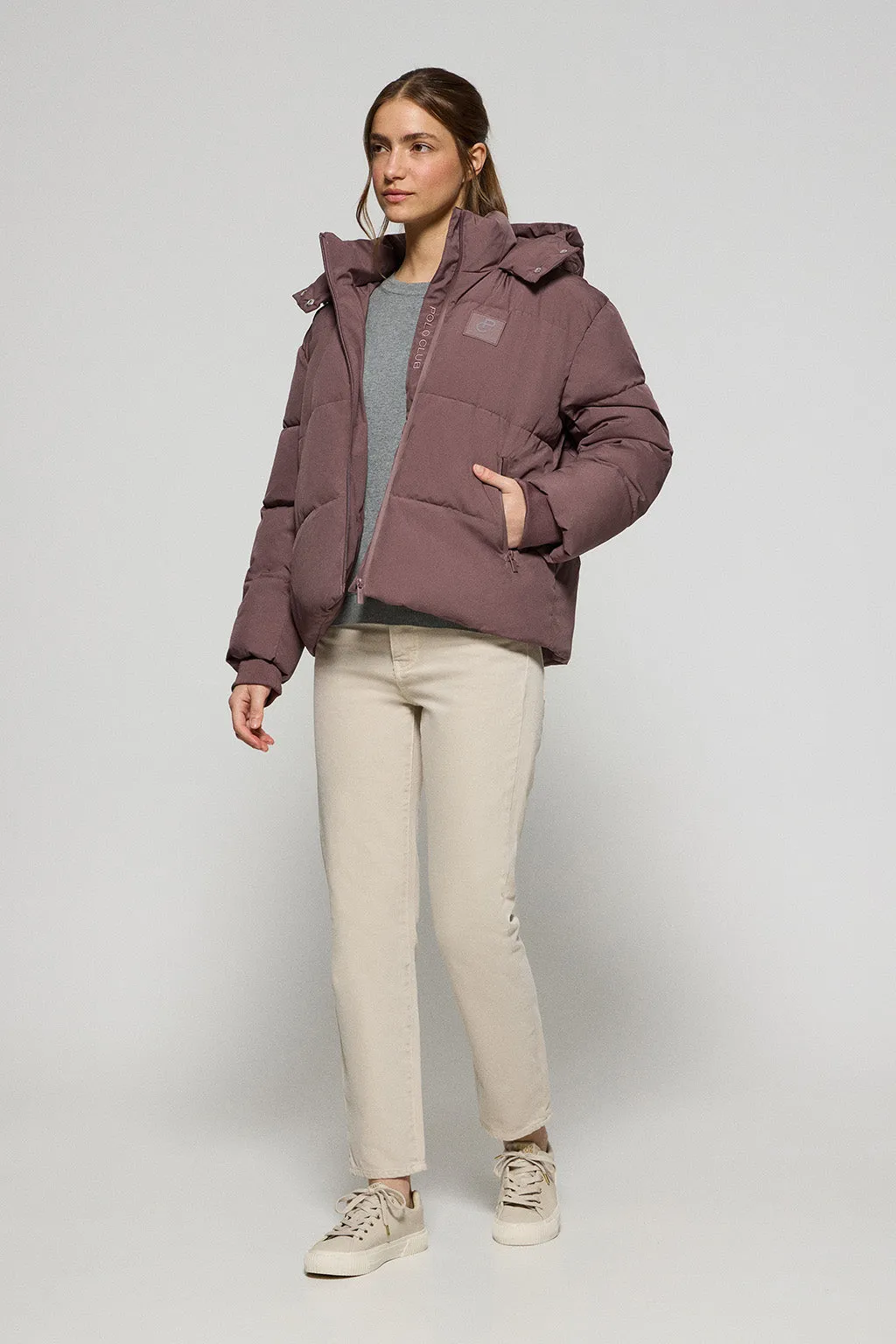 Chaqueta corta Artic rosa taupe de capucha fija y detalles Polo Club