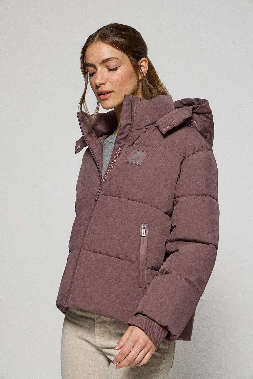 Chaqueta corta Artic rosa taupe de capucha fija y detalles Polo Club