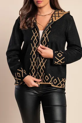 Chaqueta de punto con capucha, negro/beige