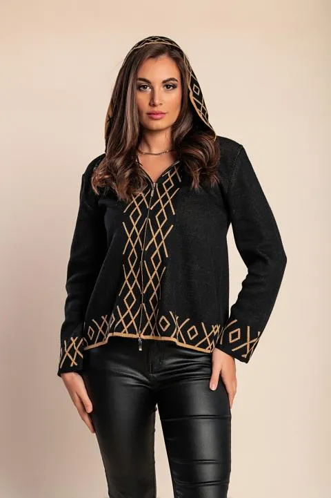 Chaqueta de punto con capucha, negro/beige