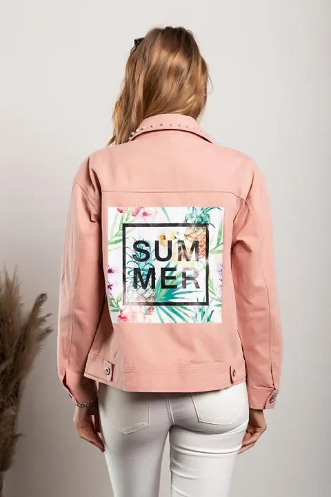 Chaqueta denim con estampado y abalorios Volta, rosa claro