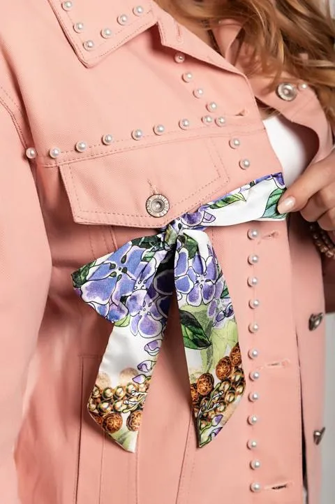 Chaqueta denim con estampado y abalorios Volta, rosa claro