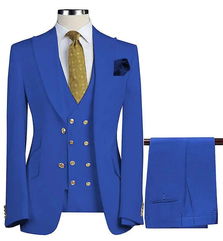 Elegante traje de vestir de 3 piezas para hombre, chaqueta formal de boda de ajuste clásico, chaleco y pantalones, azul marino