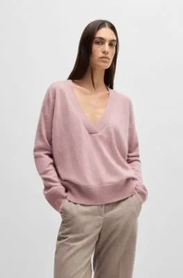 Jersey de cuello en pico en cashmere con textura