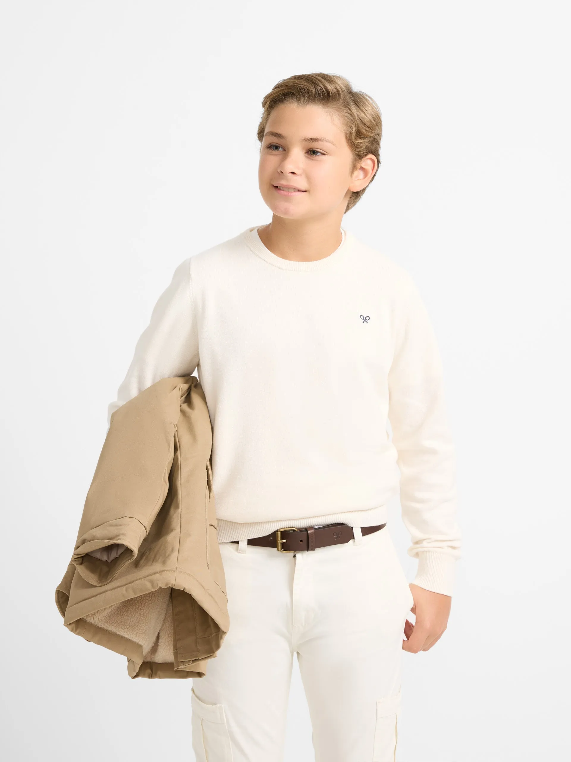 Jersey kids liso cuello redondo beige