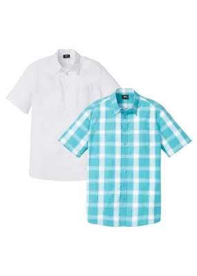 Ligera camisa de manga corta (2 unidades) Blanco + verde agua de cuadros