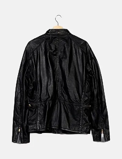 Massimo Dutti Biker negra de piel