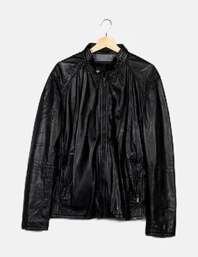 Massimo Dutti Biker negra de piel