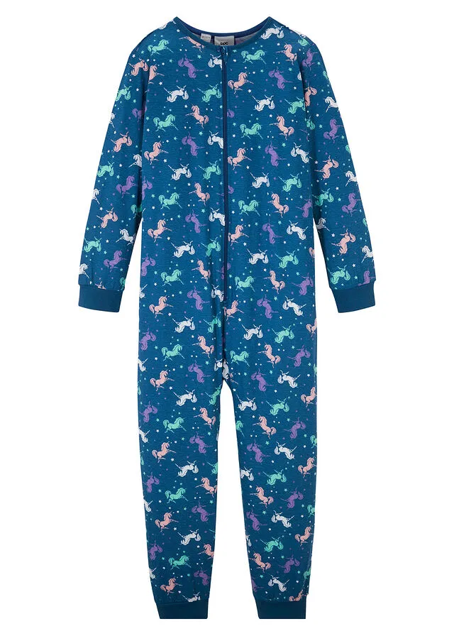 Mono de pijama de niña + mono de muñeca (2 piezas) Azul