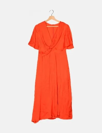 NoName Vestido satén naranja detalle nudo