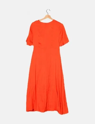 NoName Vestido satén naranja detalle nudo