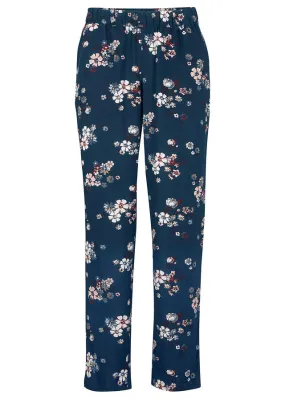 Pantalón de viscosa de muslo ancho Azul marino de flores