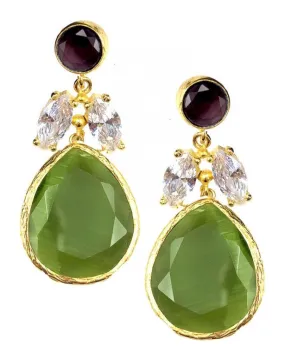 PENDIENTES MUJER DORADOS Y VERDES DE PIEDRAS Y CRISTAL