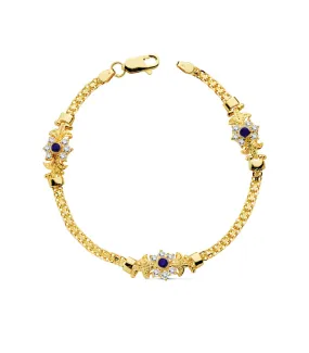 Pulsera oro amarillo 18k Flor de Lis Zafiro