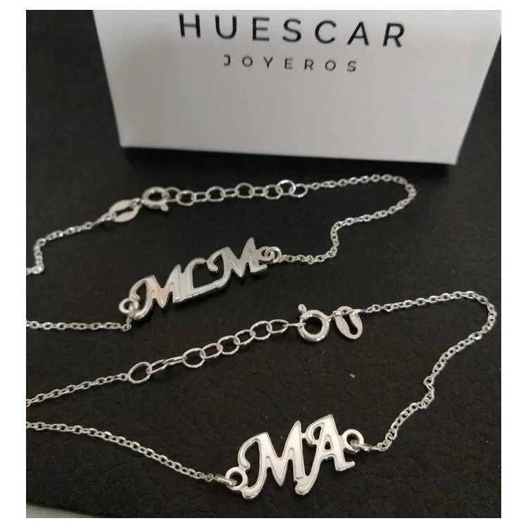 Pulsera personalizada de 2 iniciales en plata de ley