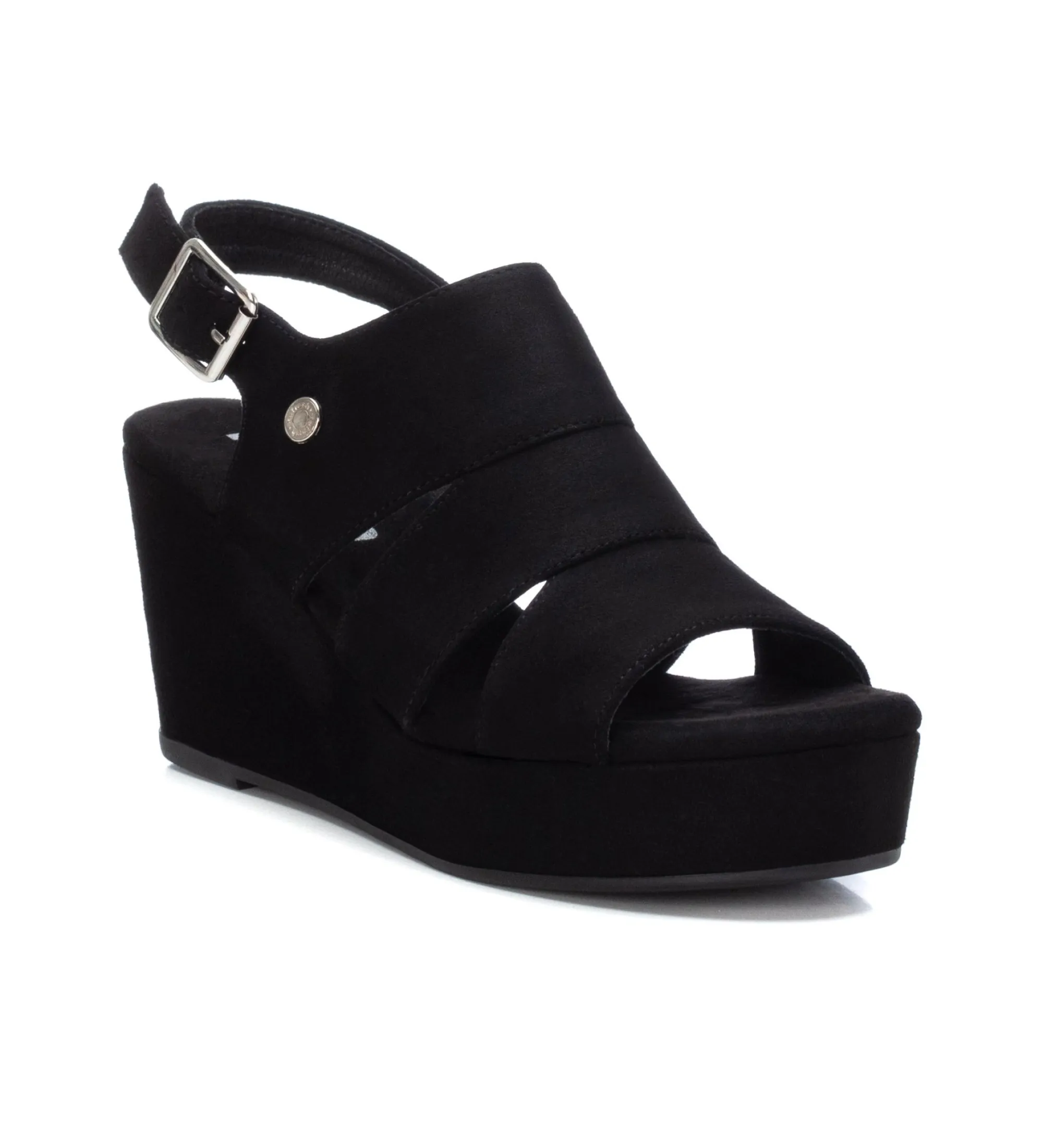 Sandalias de antelina negro -Atura cuña: 9cm-