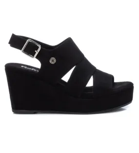 Sandalias de antelina negro -Atura cuña: 9cm-