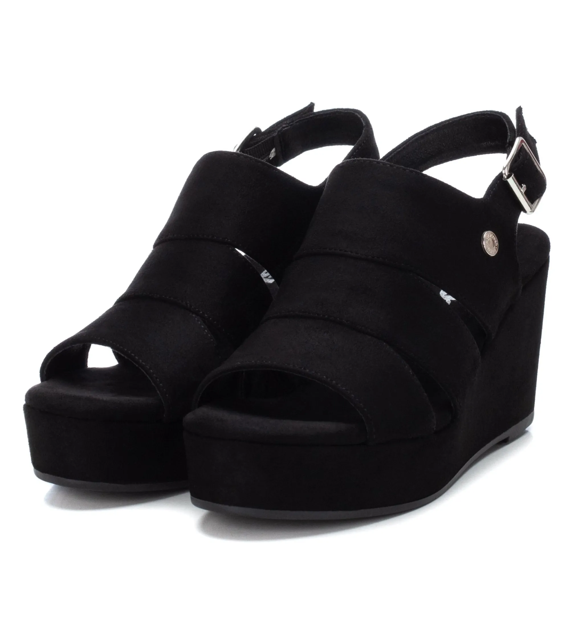 Sandalias de antelina negro -Atura cuña: 9cm-