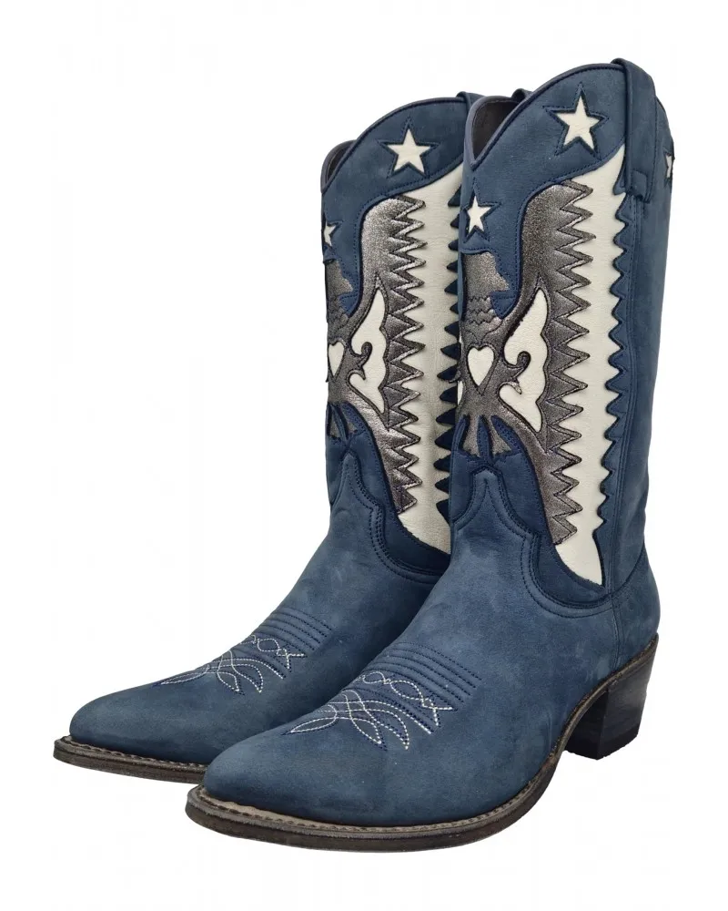 SENDRA - Botas Cowboy 18658 Lía Nobuk Delave Color Azul con Transparencias