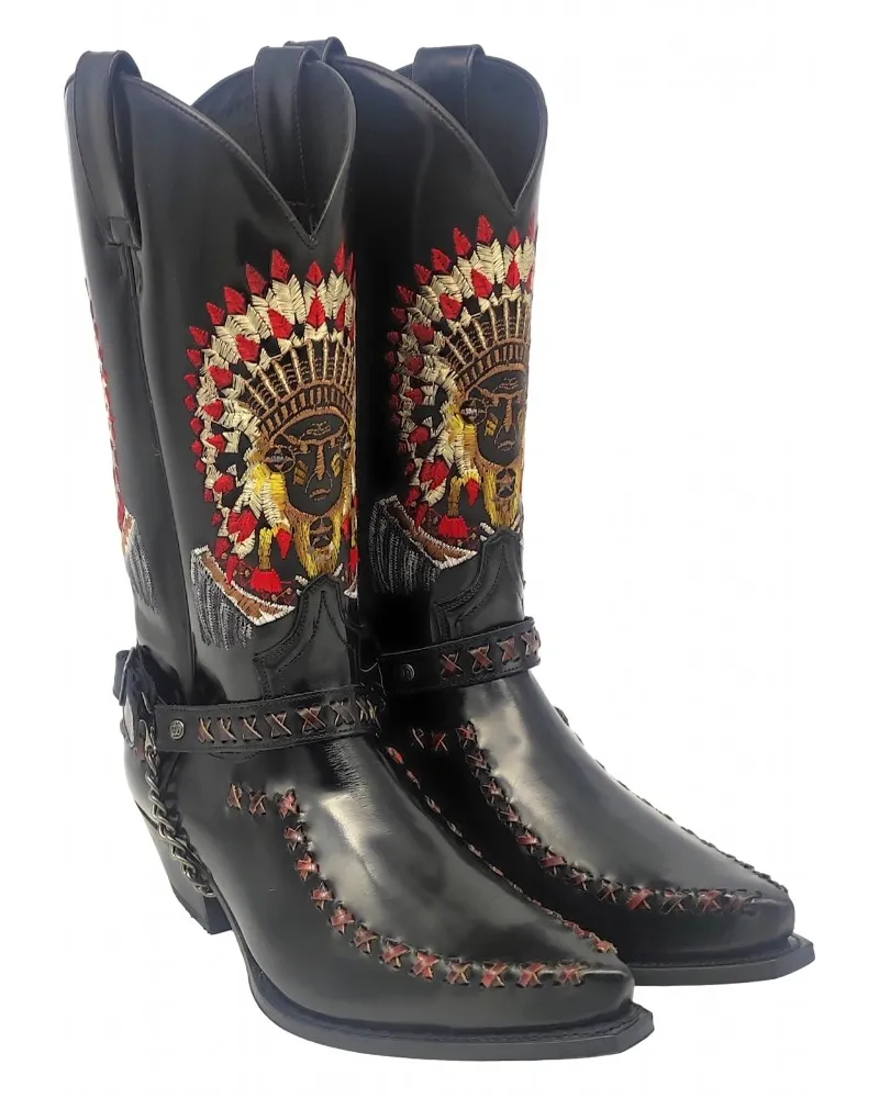 SENDRA - Botas Cowboy Cherokee Horma Cuervo con Arnés Modelo 17015