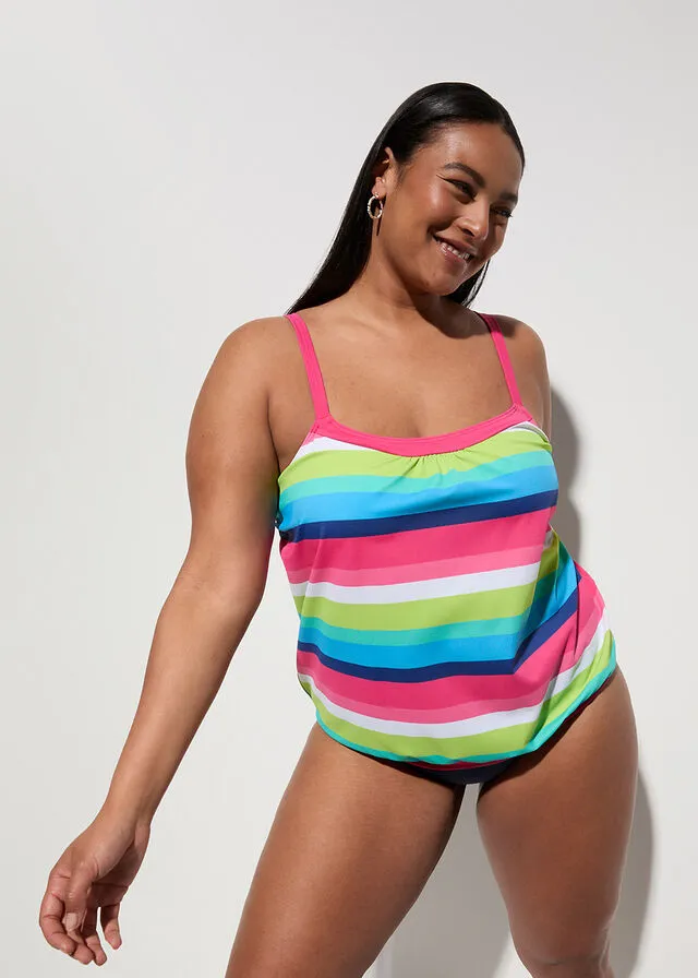 Top de tankini de poliamida reciclada Rayas multicolor