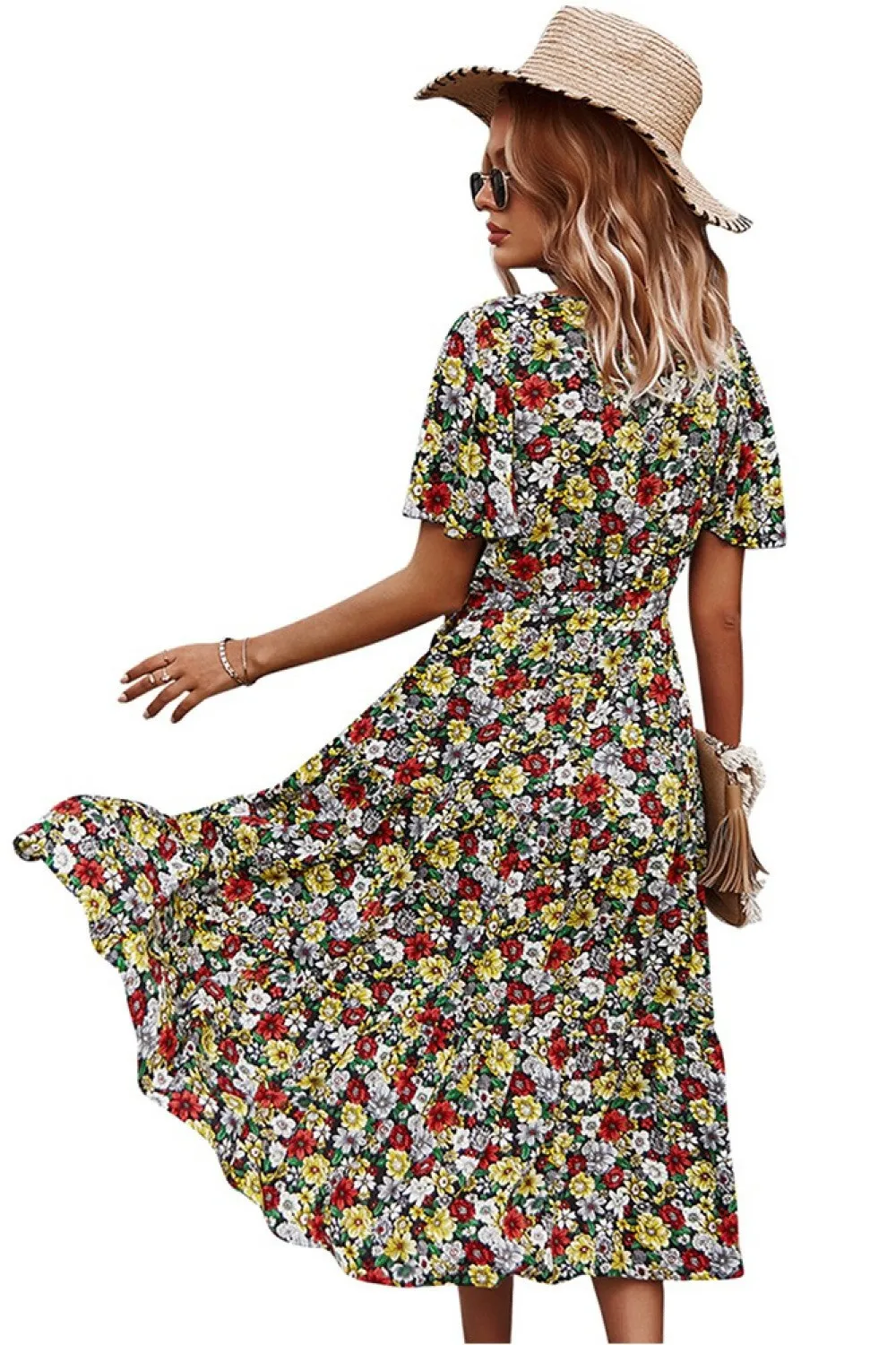 Vestido de campo floral negro