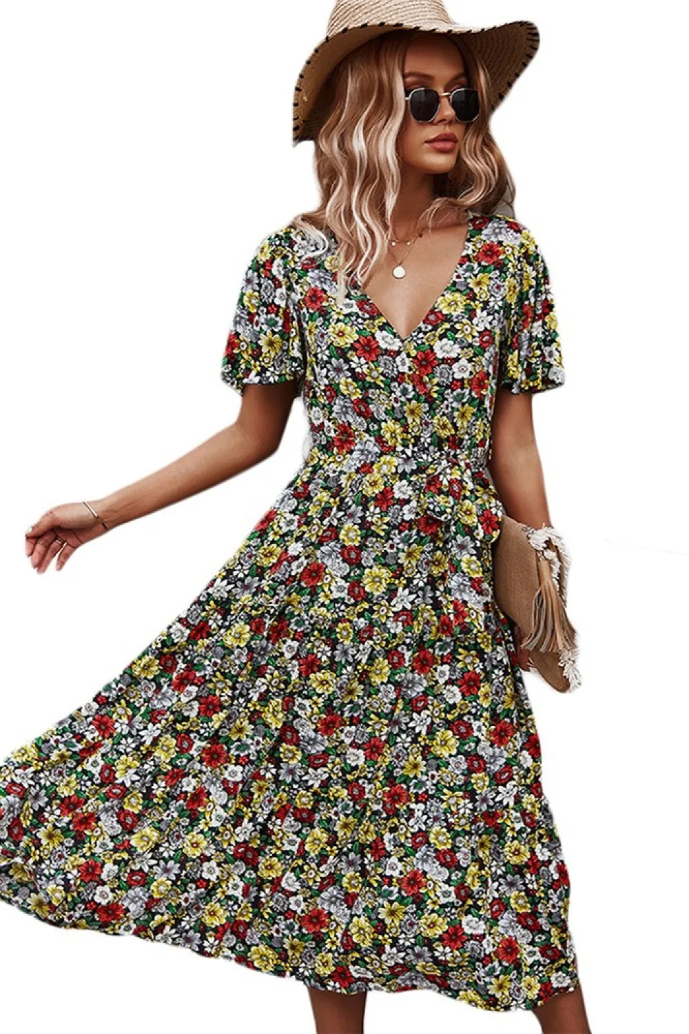 Vestido de campo floral negro